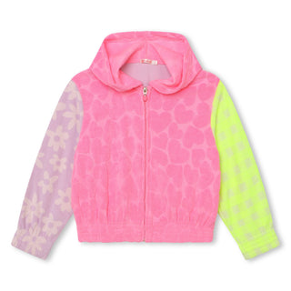 Multicolor Terry Zip Hoodie with Hearts