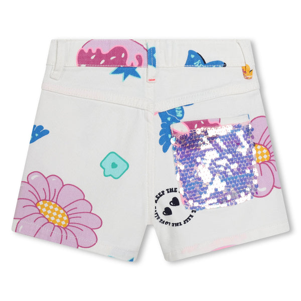 White Multicolor Flower Print Shorts