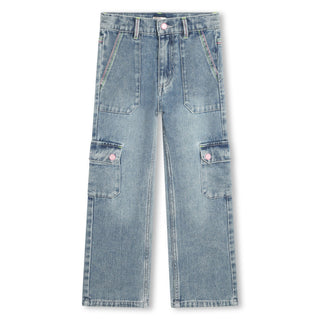 Denim Wide Cut Pants with Cargo Pockets