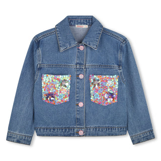 Denim 3D Flower Pocket Jacket