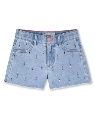 Blue Denim Multicolor Rhinestone Short