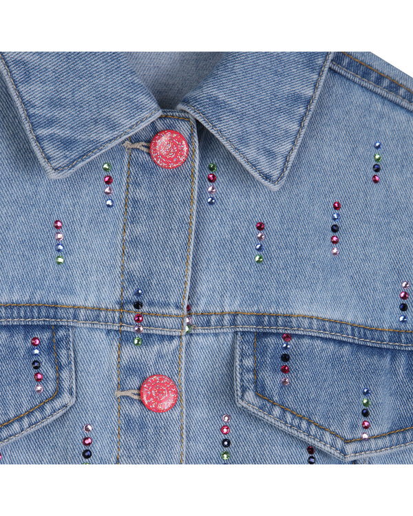 Blue Denim Multicolor Rhinestone Jacket