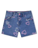 Blue Denim Heart Print Short