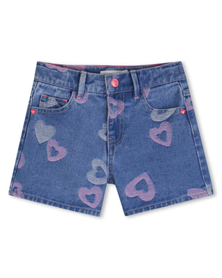 Blue Denim Heart Print Short