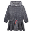 Charcoal Grey Embellished Velvet Hooded Dress