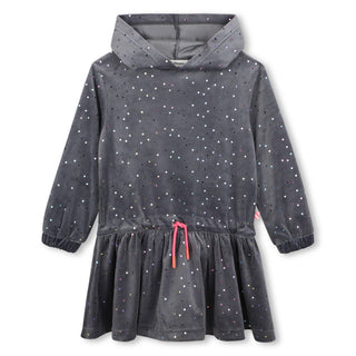 Charcoal Grey Embellished Velvet Hooded Dress