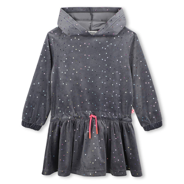 Charcoal Grey Embellished Velvet Hooded Dress