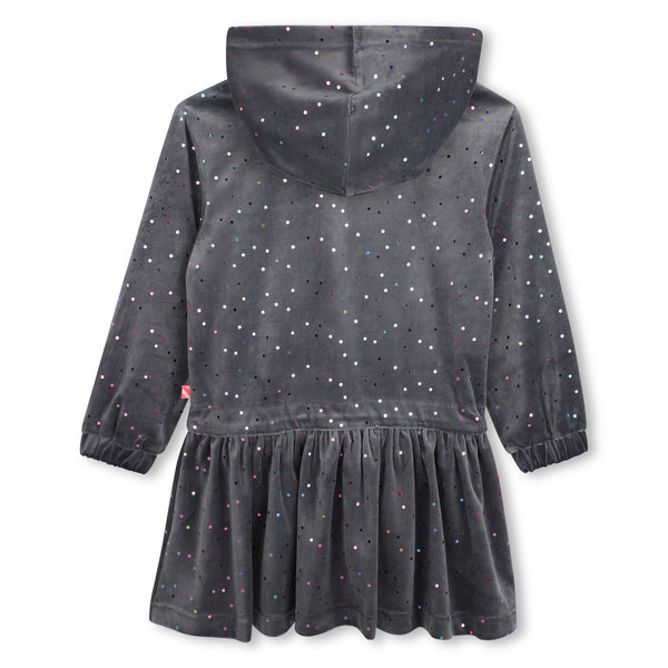Charcoal Grey Embellished Velvet Hooded Dress