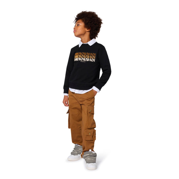 Black with Beige Logo Crewneck