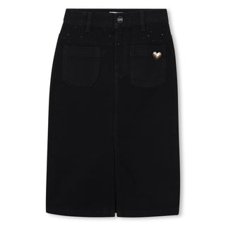 Black Denim Pocket Midi Skirt