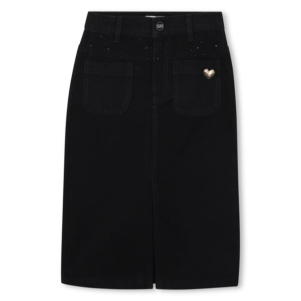 Black Denim Pocket Midi Skirt