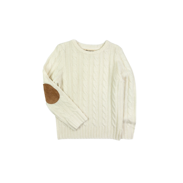 Winter White Fisherman Elbow Patch Sweater