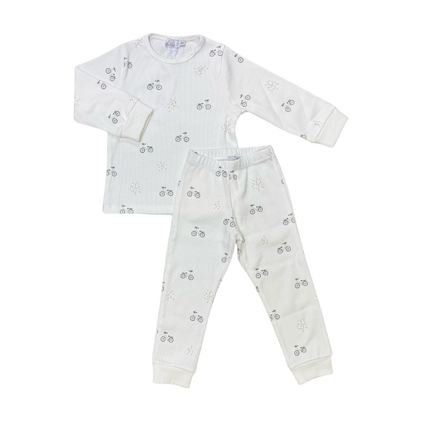 White Lehane Bike Print Pajama Set