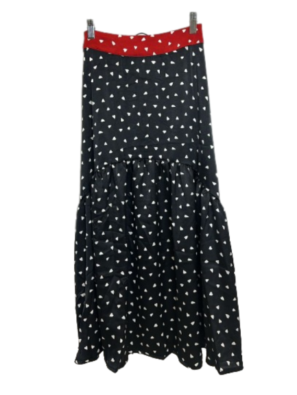 Black Tiered Allover Hearts Skirt with Red Waistband