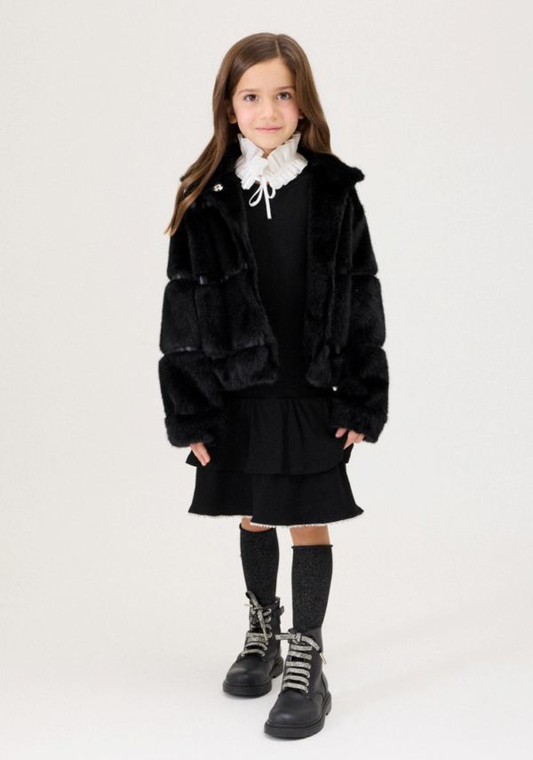 Black Plush Bomber Jacket