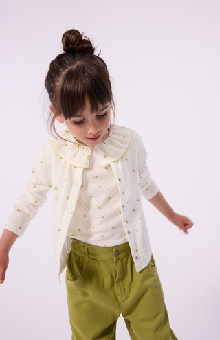White with Green Flower Pointelle Cardigan