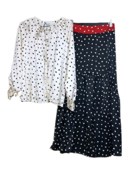 Ivory Allover Black Hearts Tie Neck Shirt