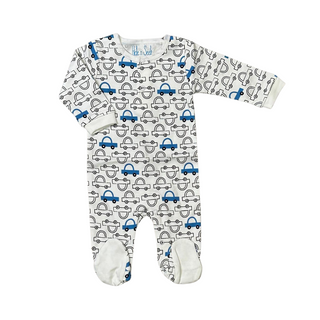 White and Blue Car Print Footie