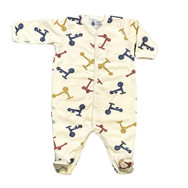 Cream Multi Baby Front Snap Scooter Print Footie