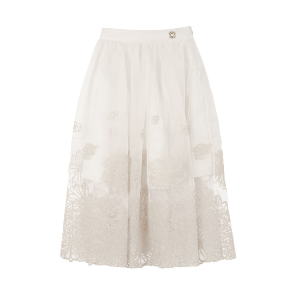 Cream Embroidered Organza Skirt