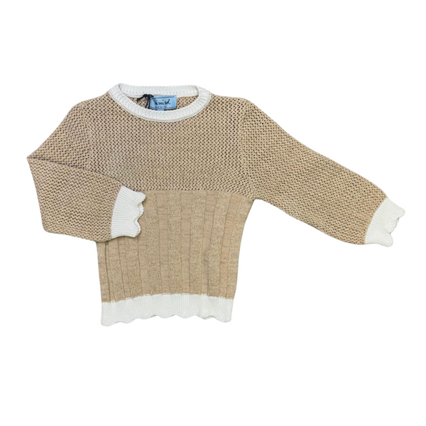 Beige Lurex 3/4 Sleeve Knitted Top