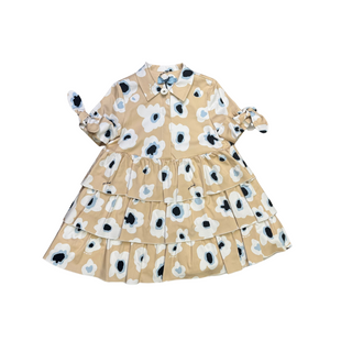 Beige Poppy Print Flounce Dress