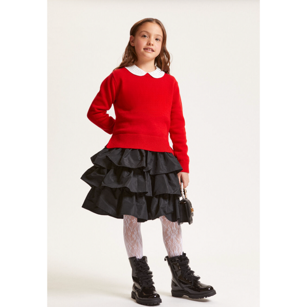 Black Taffeta Flounced Skirt