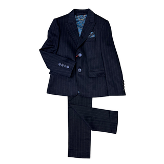 Navy Grey Stripe Stretch Single Breast Suit