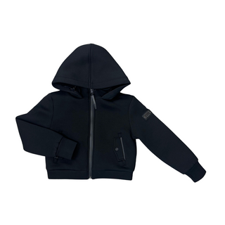 Black Knit Neoprene Fur Lined Sweatshirt Jacket