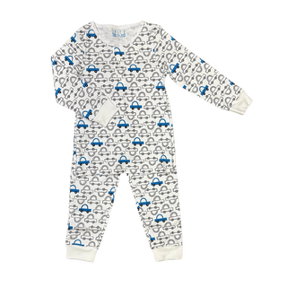 White and Blue Baby Car Print Pajama Set