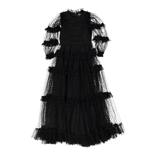 Black Tulle Pleated Frill Gown