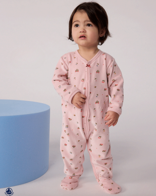 Pink with Multicolor Floral Velour Footie