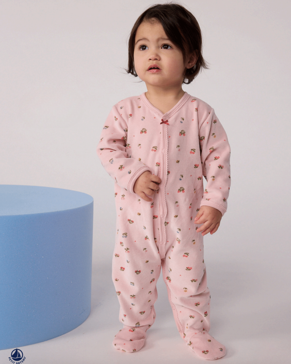 Pink with Multicolor Floral Velour Footie