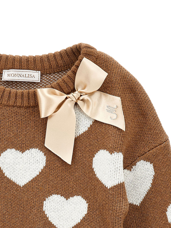 Brown and White Heart Sweater