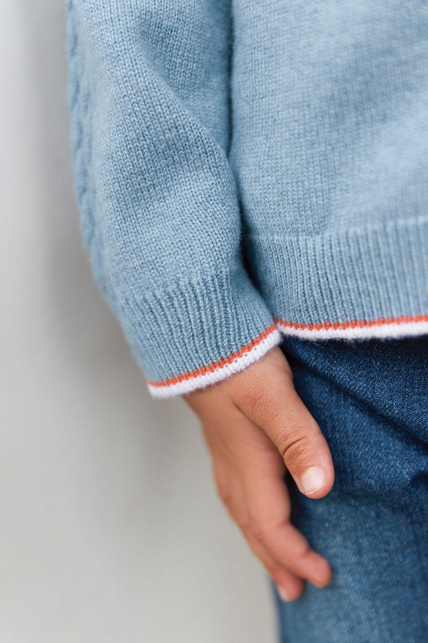 Blue Knit Zip Up Hoodie