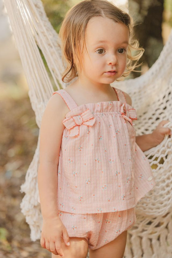 Red Baby Striped Cherry Bow Short Set