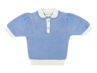 Blue Wallaby Puff Sleeve Cropped Polo