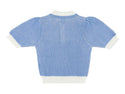 Blue Wallaby Puff Sleeve Cropped Polo