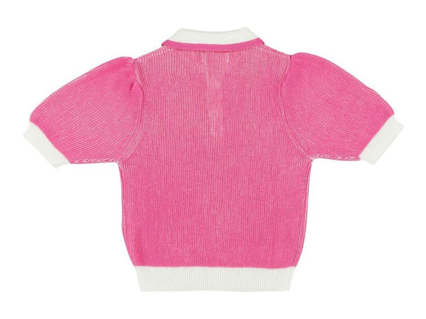 Pink Wallaby Puff Sleeve Cropped Polo