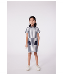 White and Navy Striped Collar and Pockets Dress