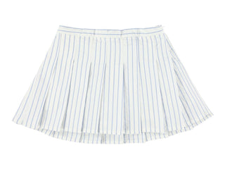 Blue and White Wren Striped Pleated Skirt