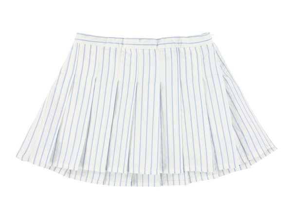 Blue and White Wren Striped Pleated Skirt