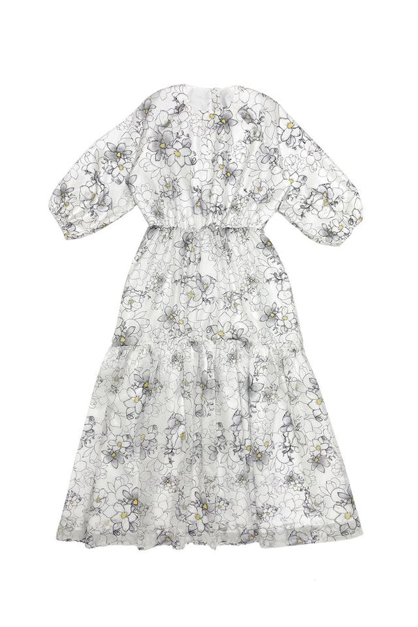 White with Black Yellow Flowers Bella Dress