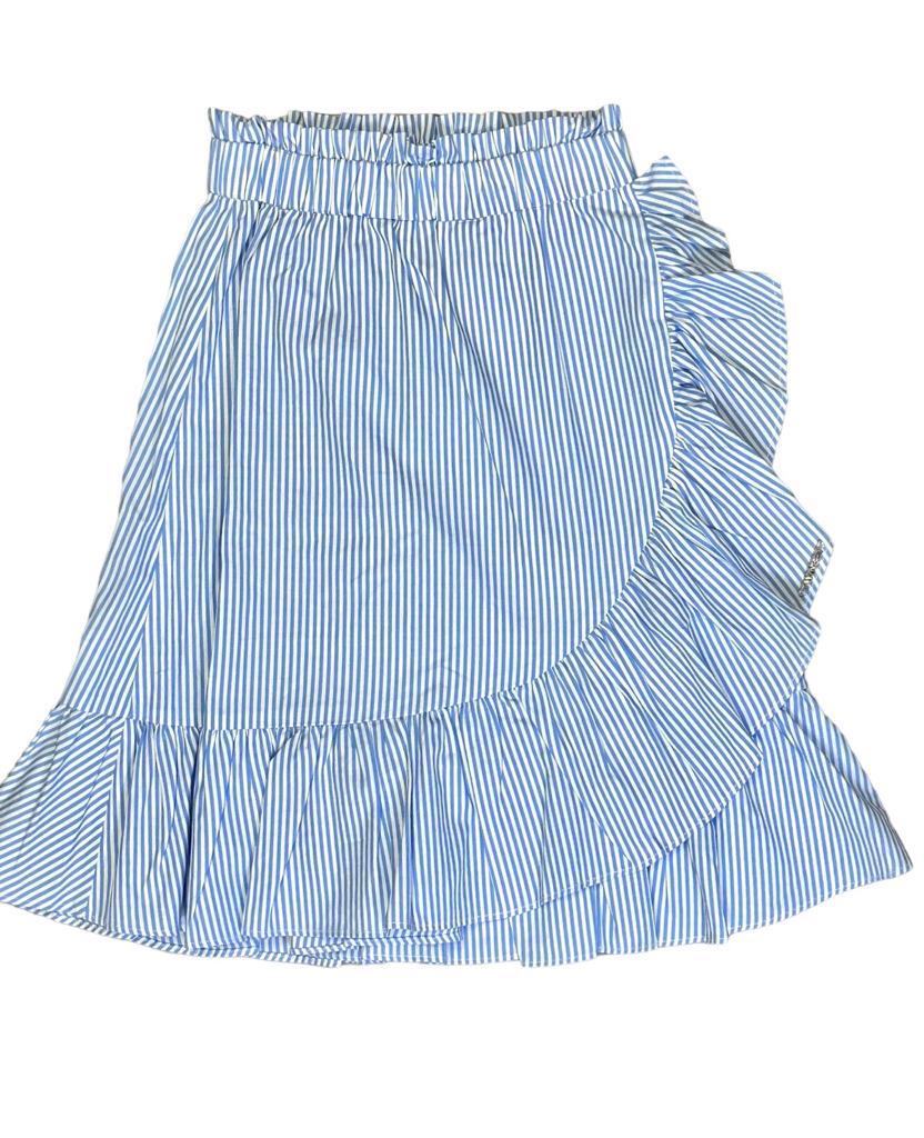 TWS Blue Striped Poplin Ruffle Skirt | The Red Balloon