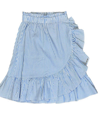 TWS Blue Striped Poplin Ruffle Skirt