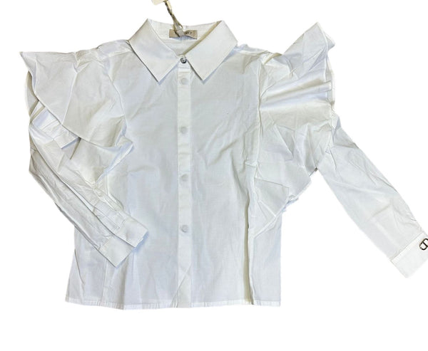 TWS White Poplin Ruffle Shirt