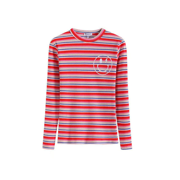 Red Striped Smile Long Sleeve Tee