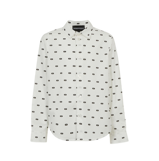 White Button Up Shirt with Allover Logo Print
