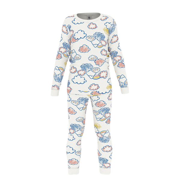 White Multi Cloud Print Pajama Set