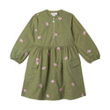 Green Embroidered Ditsy Roses Canvas Dress